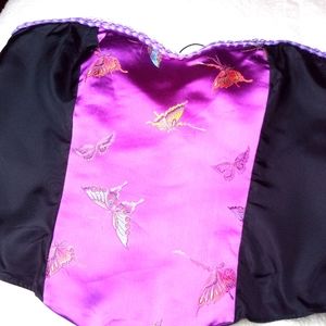 Handmade Corset GORGEOUS Magenta Silk Butterflies
